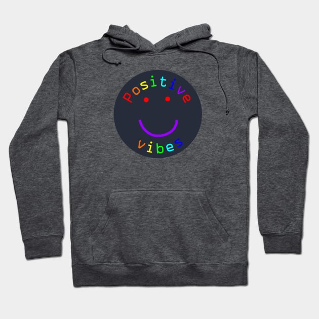 Positive Vibes Rainbow Colors Smiley Face Hoodie by ellenhenryart